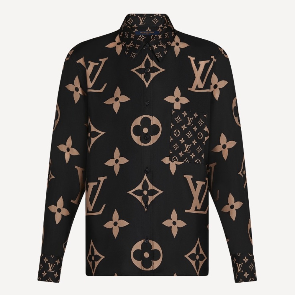 Louis Vuitton Mixed Monogram Button Up Silk Collared Shirt - 36